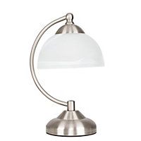 ValueLights Curved Brushed Chrome And Frosted Glass Bedside Table Lamp