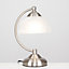 ValueLights Curved Brushed Chrome And Frosted Glass Bedside Table Lamp