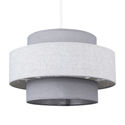 ValueLights Cylinder Ceiling Pendant Light Shade In Dark Grey And Light Grey Herringbone Finish