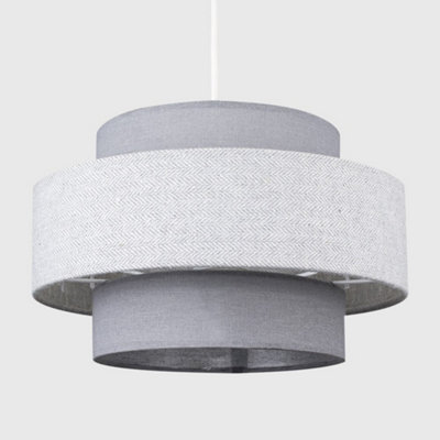 ValueLights Cylinder Ceiling Pendant Light Shade In Dark Grey And Light Grey Herringbone Finish