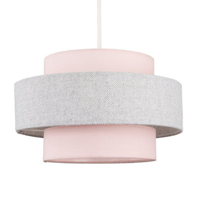 ValueLights Cylinder Ceiling Pendant Light Shade In Pink And Grey Herringbone Finish