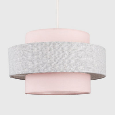 ValueLights Cylinder Ceiling Pendant Light Shade In Pink And Grey Herringbone Finish