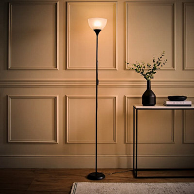 ValueLights Dalby Black Uplighter Floor Lamp with White Shade