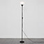 ValueLights Dalby Gloss Black Single Uplighter Modern Floor Lamp With White Shade And E27 3000K Warm White Bulb