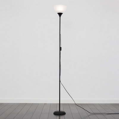 ValueLights Dalby Gloss Black Single Uplighter Modern Floor Lamp With White Shade And E27 3000K Warm White Bulb