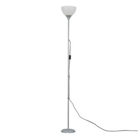 ValueLights Dalby Silver Single Uplighter Modern Floor Lamp With White Shade And E27 3000K Warm White Bulb