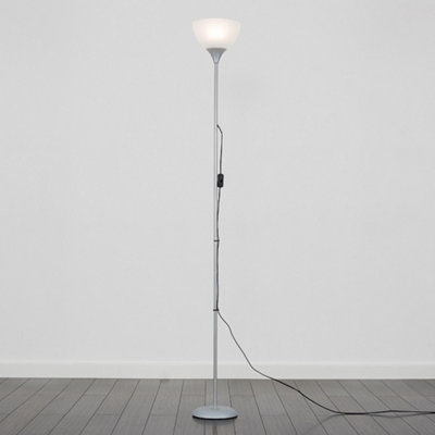 ValueLights Dalby Silver Single Uplighter Modern Floor Lamp With White Shade And E27 3000K Warm White Bulb