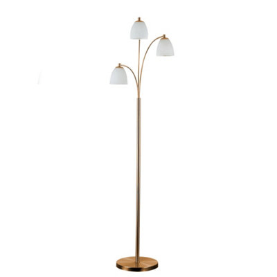 ValueLights Dantzig Designer Style 3 Way Copper Floor Lamp with White Frosted Glass Dome Shades - LED Filament Bulbs In Warm White