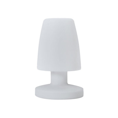 ValueLights Daomu Contemporary IP44 Rated Outdoor White Mushroom Table Lamp with Integrated Rechargeable RGB Colour Changing LED