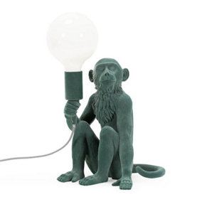 ValueLights Dark Green Velvet Monkey Bedside Table Lamp Animal Bedroom Light - Bulb Included