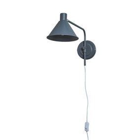 ValueLights Dark Grey Plug-In Cable And Switch Adjustable Curved Stem Horn Shade Wall Light Fitting