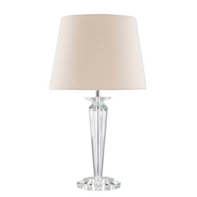 ValueLights Davenport Modern Clear Genuine K9 Crystal Base Table Lamp with Beige Shade