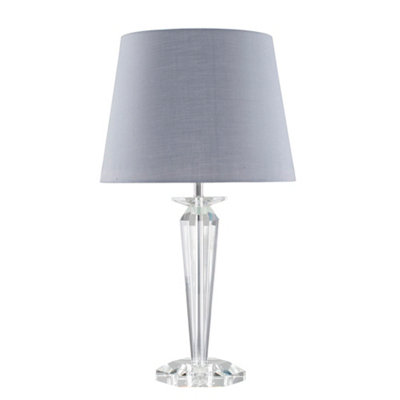 ValueLights Davenport Modern Clear Genuine K9 Crystal Base Table Lamp with Grey Shade