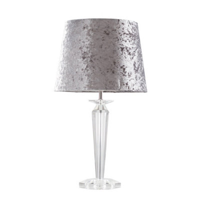 ValueLights Davenport Modern Clear Genuine K9 Crystal Base Table Lamp with Grey Velvet Shade