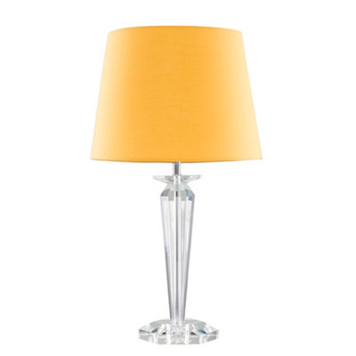 ValueLights Davenport Modern Clear Genuine K9 Crystal Base Table Lamp with Mustard Shade