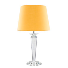 ValueLights Davenport Modern Clear Genuine K9 Crystal Base Table Lamp with Mustard Shade