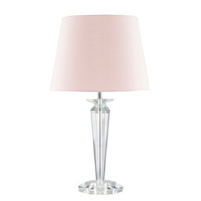 ValueLights Davenport Modern Clear Genuine K9 Crystal Base Table Lamp with Pink Shade