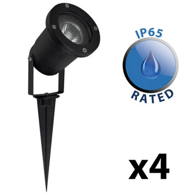 ValueLights Derwent Pack of 4 - Modern Ground Spike/Wall Mount IP65 Rated Outdoor Lights In Black Finish