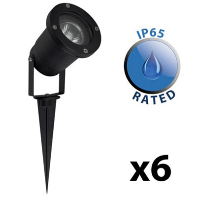 ValueLights Derwent Pack of 6 - Modern Ground Spike/Wall Mount IP65 Rated Outdoor Lights In Black Finish
