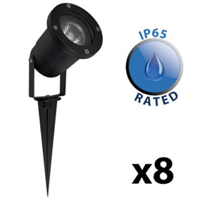 ValueLights Derwent Pack of 8 - Modern Ground Spike/Wall Mount IP65 Rated Outdoor Lights In Black Finish