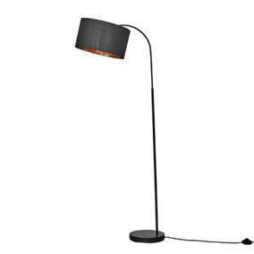 ValueLights Designer Style Black Curved Stem Floor Lamp With Black/Gold Drum Shade - Includes 6w LED GLS Bulb 3000K Warm White