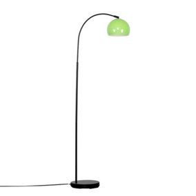 ValueLights Designer Style Black Curved Stem Floor Lamp With Gloss Green Metal Dome Light Shade
