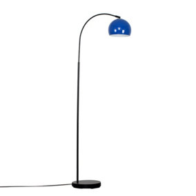 ValueLights Designer Style Black Curved Stem Floor Lamp With Gloss Navy Blue Metal Dome Light Shade
