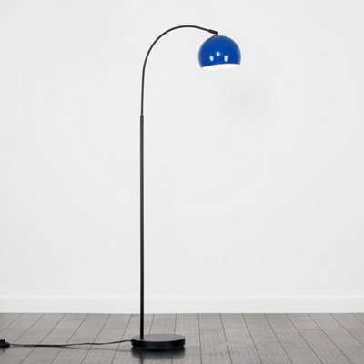 ValueLights Designer Style Black Curved Stem Floor Lamp With Gloss Navy Blue Metal Dome Light Shade