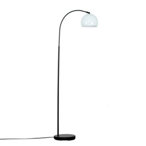 ValueLights Designer Style Black Curved Stem Floor Lamp With Gloss Pale Blue Metal Dome Light Shade