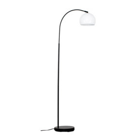 ValueLights Designer Style Black Curved Stem Floor Lamp With Gloss White  Metal Dome Light Shade