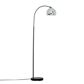 ValueLights Designer Style Black Curved Stem Floor Lamp With Polished Chrome Metal Dome Light Shade