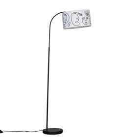 ValueLights Designer Style Black Curved Stem Floor Lamp With White Artistic Portrait Design Shade