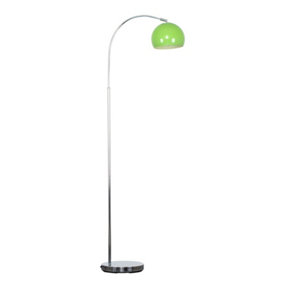 ValueLights Designer Style Chrome Stem Floor Lamp With Green Arco Style Metal Dome Light Shade With LED GLS Bulb in Warm White