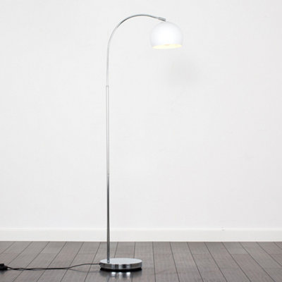 ValueLights Designer Style Chrome Stem Floor Lamp With White Arco Style Metal Dome Light Shade With LED GLS Bulb in Warm White
