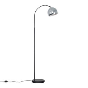 ValueLights Designer Style Dark Grey Curved Stem Floor Lamp With Chrome Dome Shade - Includes 6w LED GLS Bulb 3000K Warm White