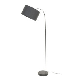 ValueLights Designer Style Dark Grey Curved Stem Floor Lamp With Dark Grey Drum Shade Complete With 6w LED GLS Bulb In Warm White
