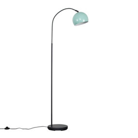 ValueLights Designer Style Dark Grey Curved Stem Floor Lamp With Pale Blue Dome Shade Complete With 6w LED GLS Bulb In Warm White