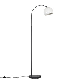 ValueLights Designer Style Dark Grey Curved Stem Floor Lamp With White Dome Shade - Includes 6w LED GLS Bulb 3000K Warm White