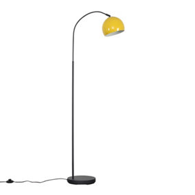 ValueLights Designer Style Dark Grey Curved Stem Floor Lamp With Yellow Dome Shade - Includes 6w LED GLS Bulb 3000K Warm White