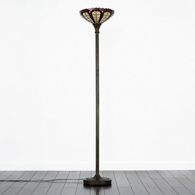 ValueLights Designer Style Tiffany Inspired Stunning Jewel Metal Glass Uplighter Floor Lamp