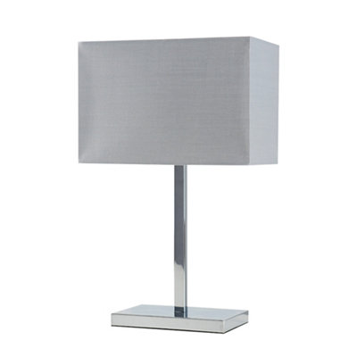 ValueLights Dewy Modern Polished Chrome Square Tube Table Lamp with Grey Rectangular Shade