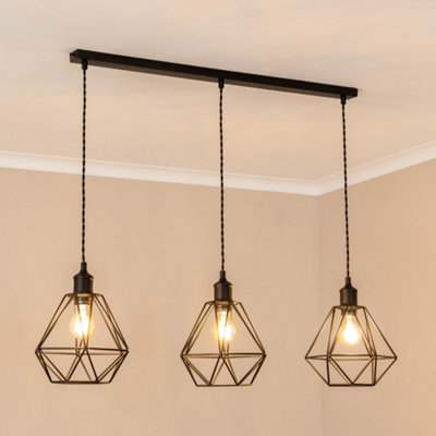 ValueLights Diablo Geometric 3 Drop Diner Bar Matte Black Ceiling Pendant Light with Bulbs