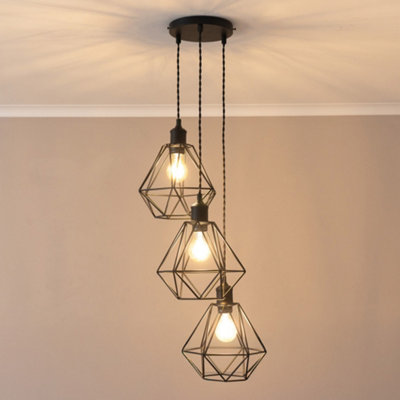 ValueLights Diablo Geometric Shade 3 Drop Cluster Matte Black Ceiling Pendant Light