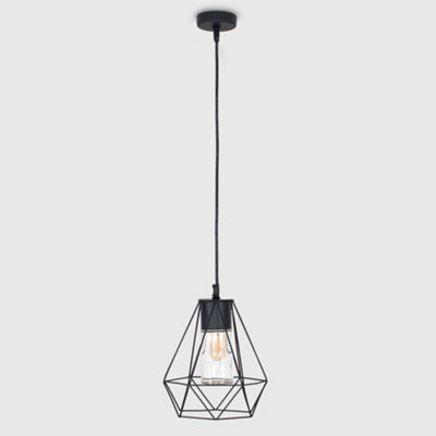 ValueLights Diablo IP44 Rated Gloss Black Ceiling Bathroom Light Pendant with Metal Basket and Clear Glass Shade