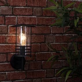 ValueLights Dorset IP44 Rated Black Fisherman's Lantern Cage Outdoor Garden Wired Wall Light