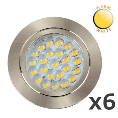 ValueLights Downlight Boat Caravan Brushed Chrome Fixed Light Fitting 6 Pack With Integrated Warm White Bulbs