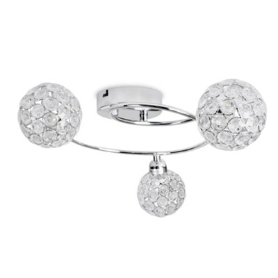 ValueLights Ducy Contemporary 3 Way Silver Chrome Swirl Design Flush Ceiling Light with Acrylic Jewel Globe Shades