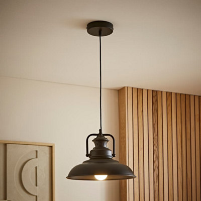 ValueLights Duomo Industrial Style Black Metal Ceiling Pendant