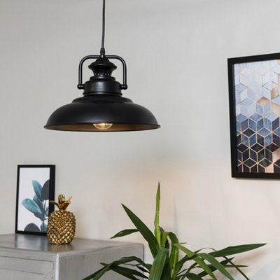 ValueLights Duomo Industrial Style Matt Black Metal Ceiling Pendant Light Fitting