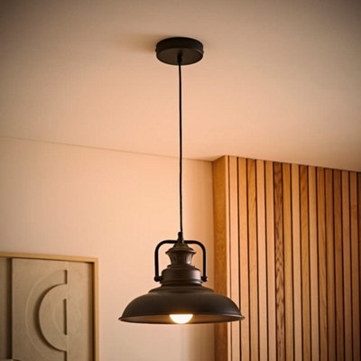 ValueLights Duomo Industrial Style Matt Black Metal Ceiling Pendant Light Fitting